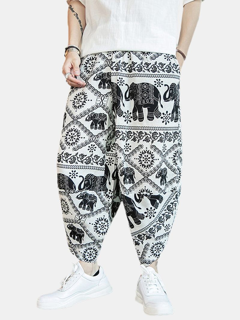 Herre Etnisk Stil Med Trykk Drawdtring Asymmetrisk Harem Pants