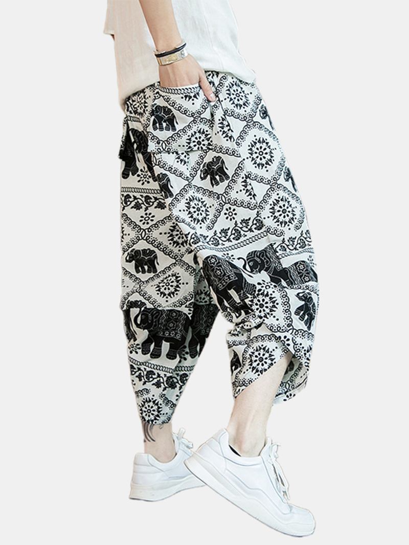 Herre Etnisk Stil Med Trykk Drawdtring Asymmetrisk Harem Pants