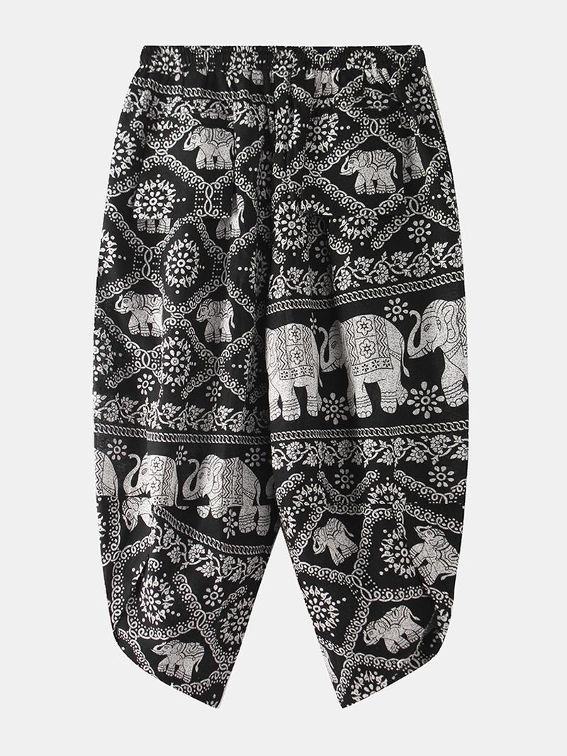 Herre Etnisk Stil Med Trykk Drawdtring Asymmetrisk Harem Pants