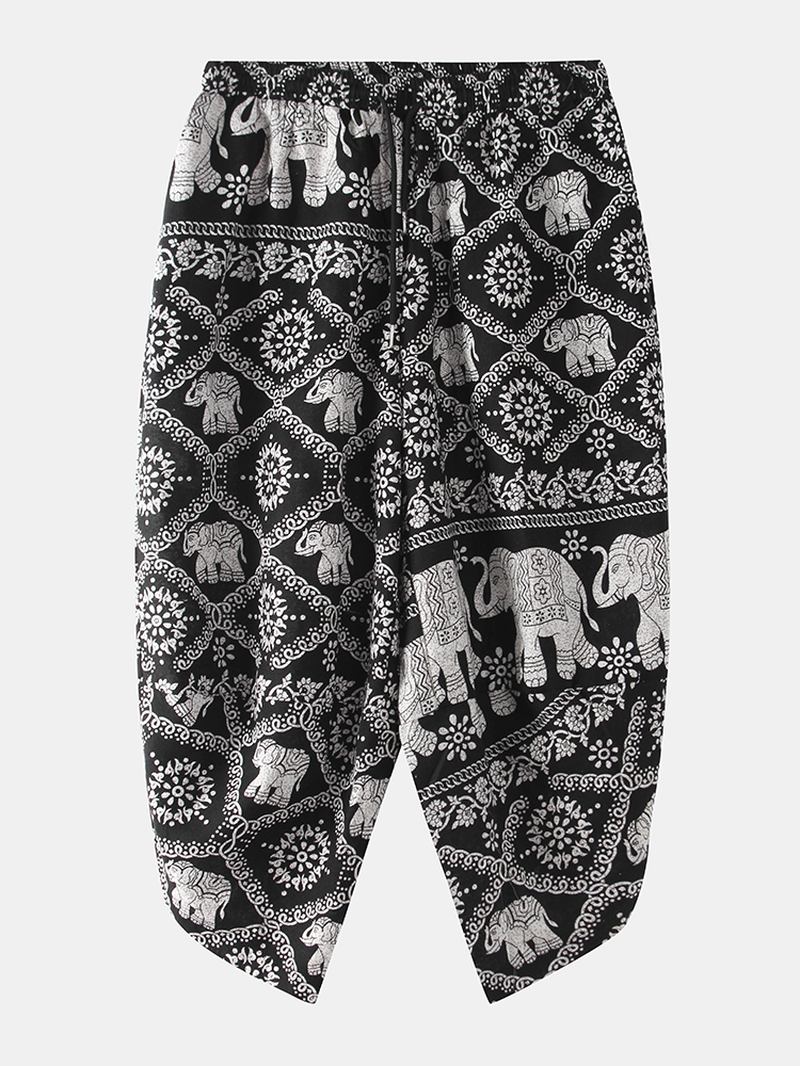 Herre Etnisk Stil Med Trykk Drawdtring Asymmetrisk Harem Pants