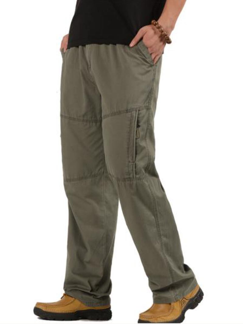 Herre Fritids Straight Leg Loose Bukser Ensfarget Elastisk Midje Multi Pocket-pants