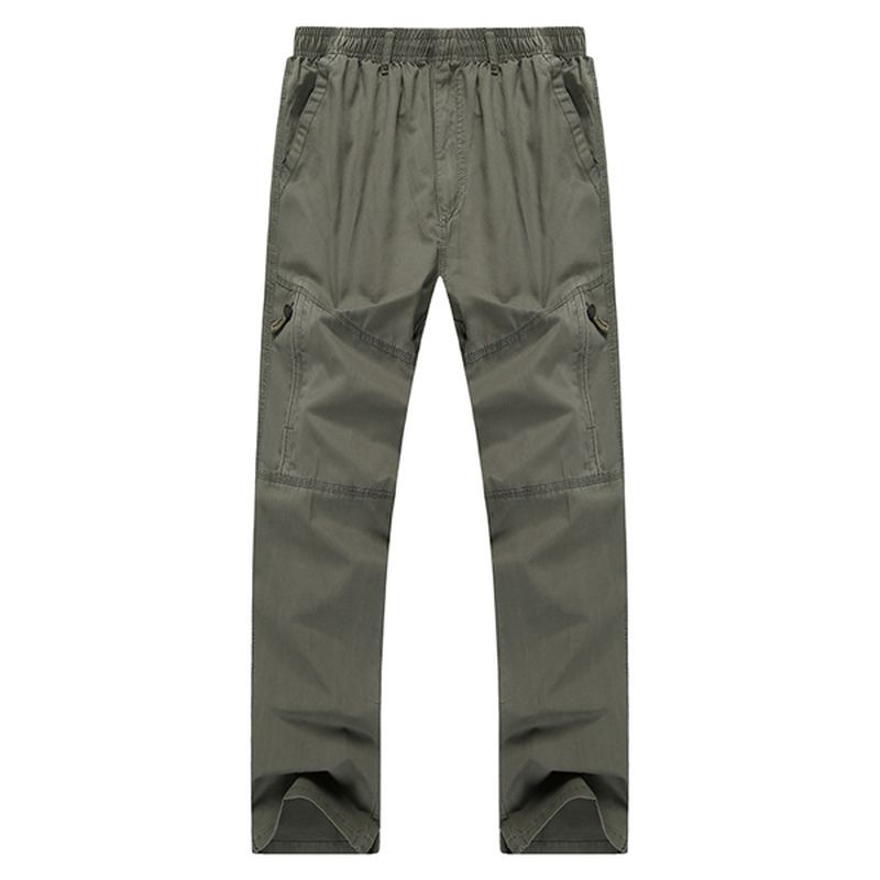 Herre Fritids Straight Leg Loose Bukser Ensfarget Elastisk Midje Multi Pocket-pants