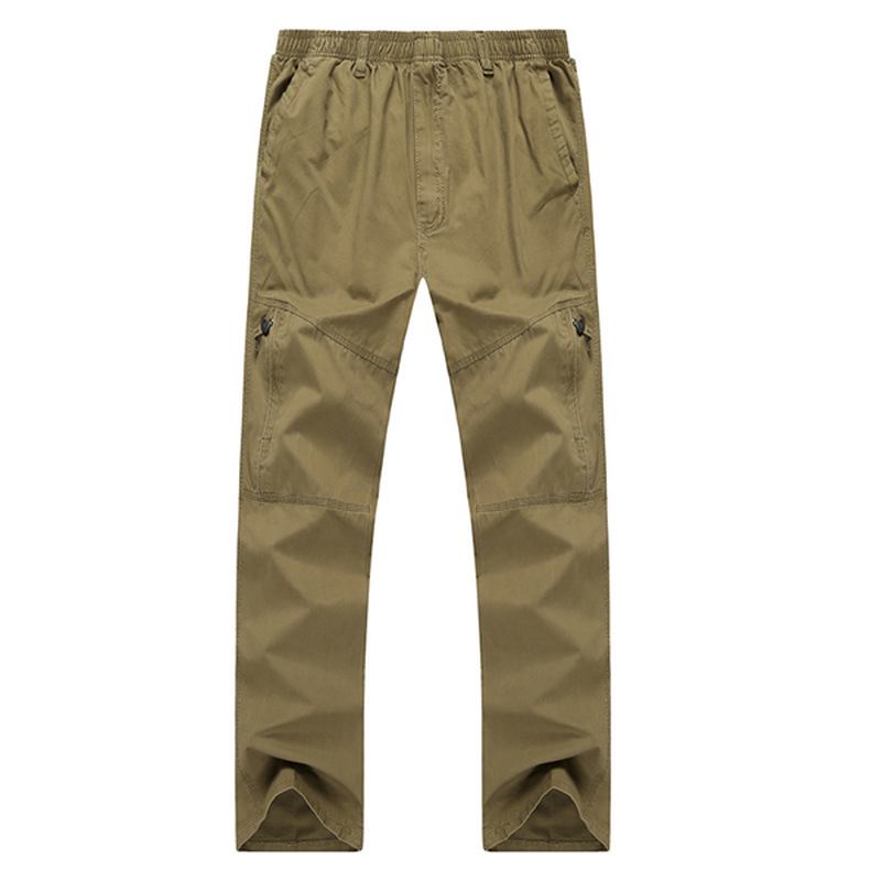 Herre Fritids Straight Leg Loose Bukser Ensfarget Elastisk Midje Multi Pocket-pants