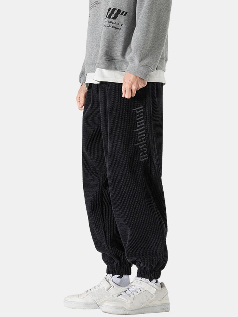 Herre Letter Broderi Svart Corduroy Pocket Harem Pants