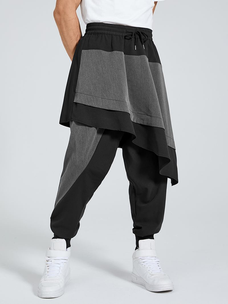 Herre Punk Drawstring Patchwork Color Block Harem Pants