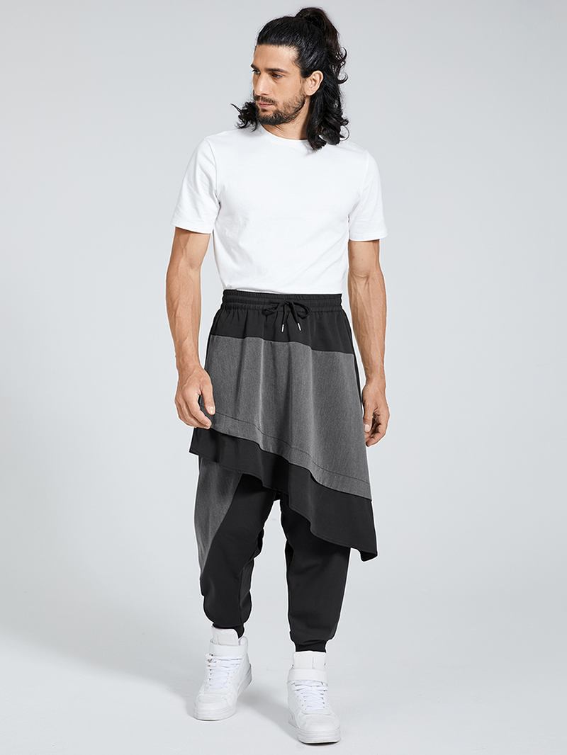 Herre Punk Drawstring Patchwork Color Block Harem Pants