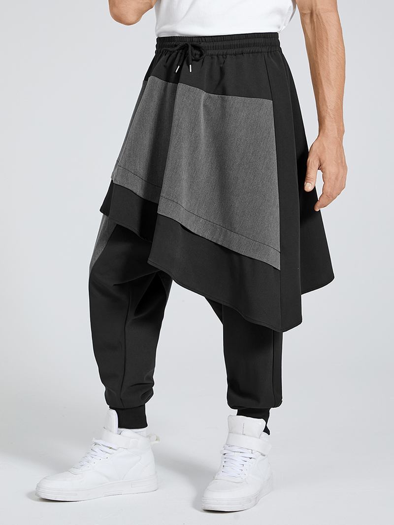 Herre Punk Drawstring Patchwork Color Block Harem Pants