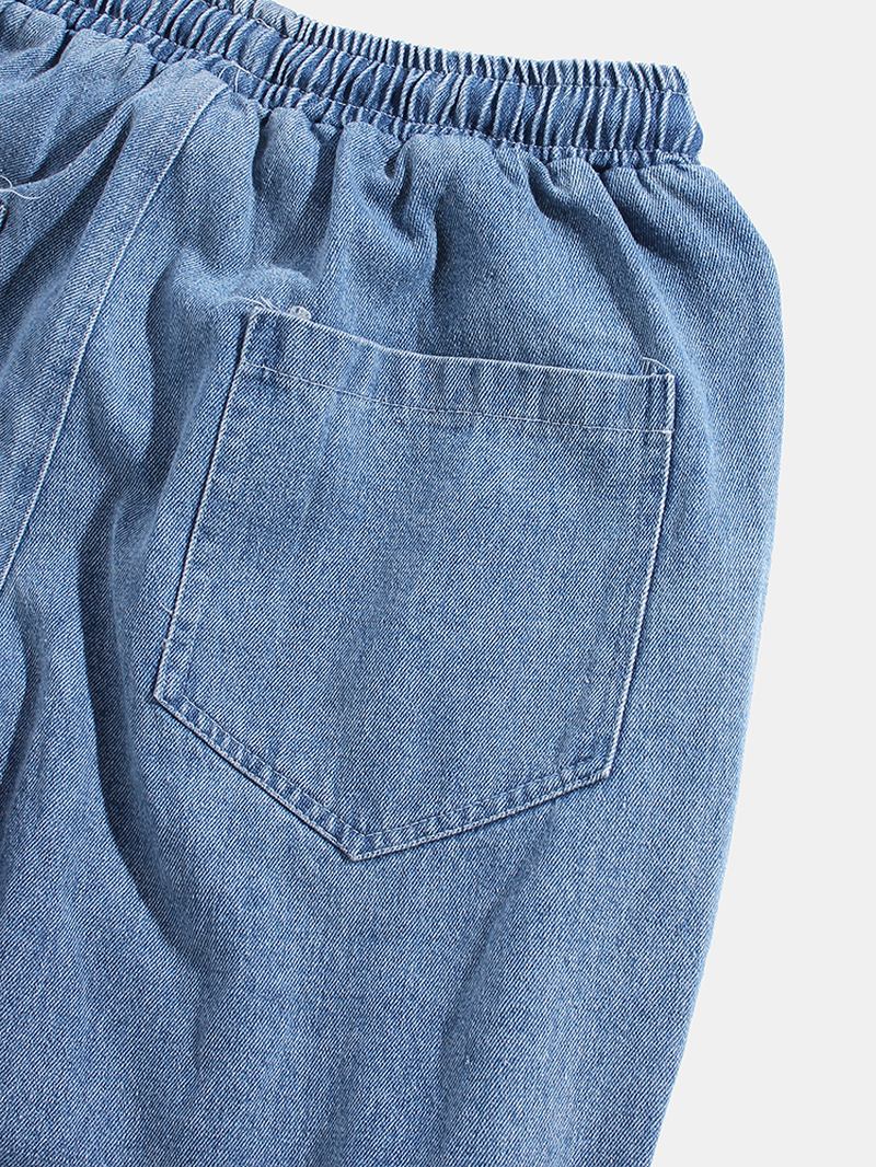 Herre Side Stripe Fritids Snøring Elastisk Ankel Vasket Denim Bukser Med Lomme