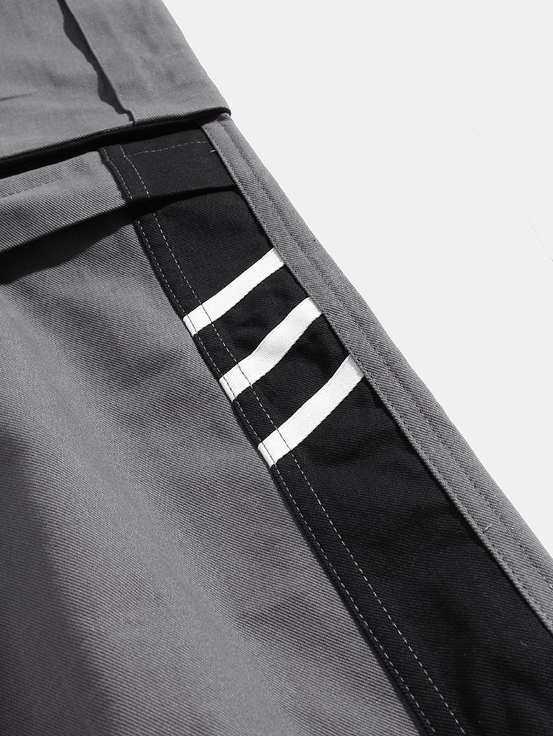 Herre Side Striped Patchwork Bomull Snøring Mansjett Cargo Jogger Pants