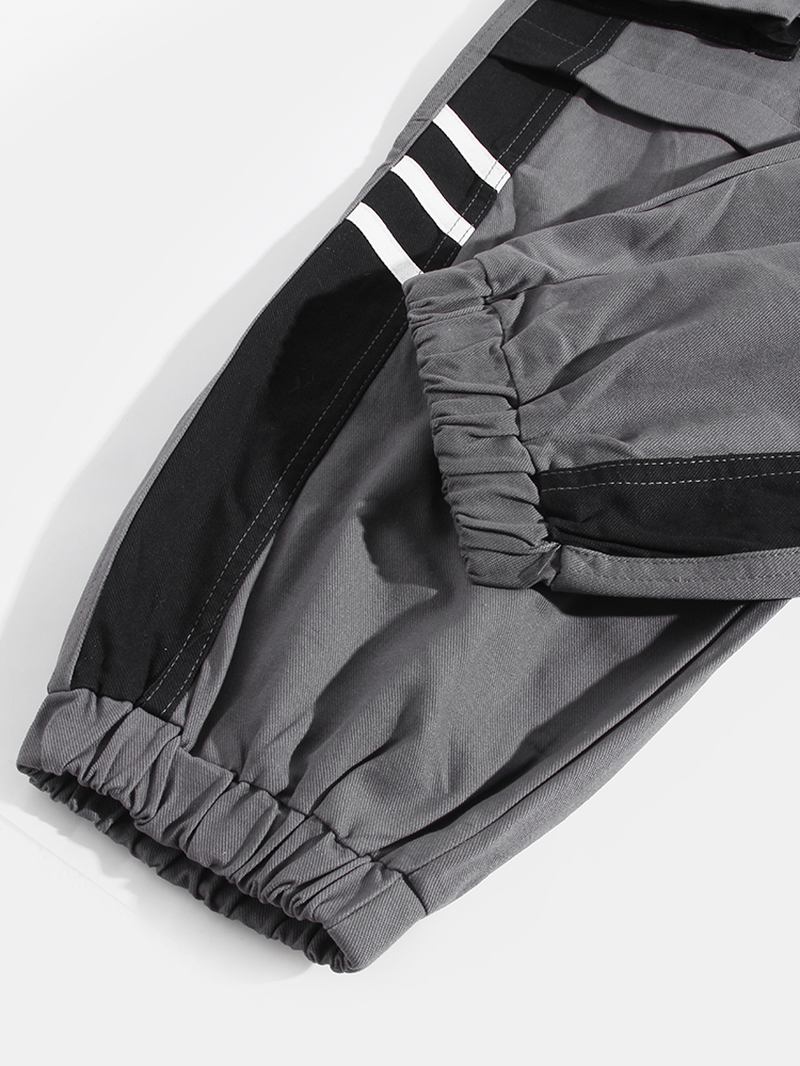 Herre Side Striped Patchwork Bomull Snøring Mansjett Cargo Jogger Pants