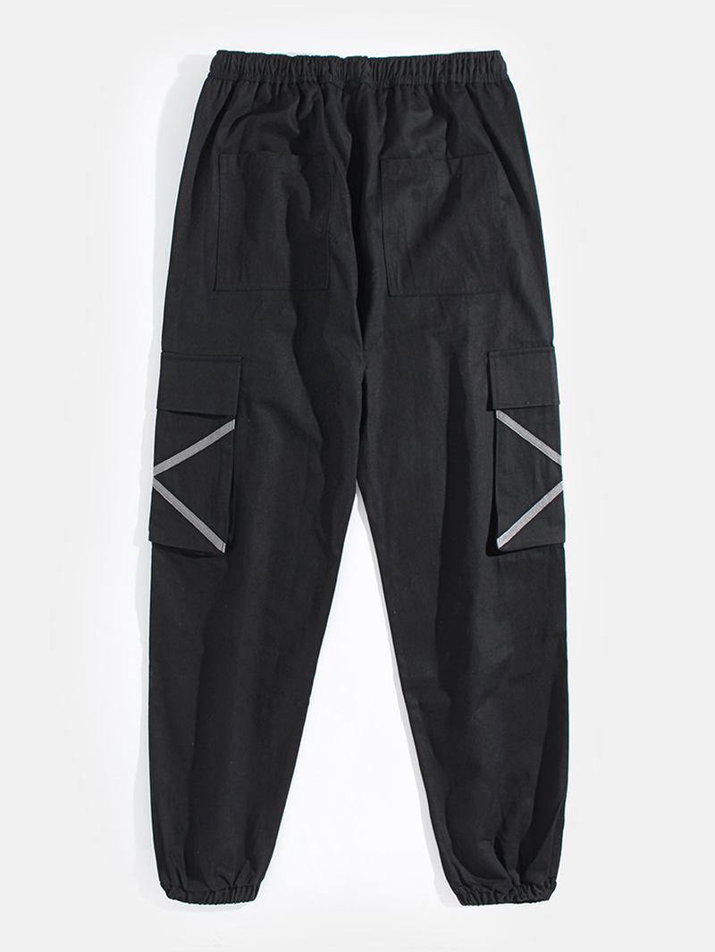 Herre Side X Ribbon Cotton Elastisk Ankel Snøring Cargo Jogger Pants