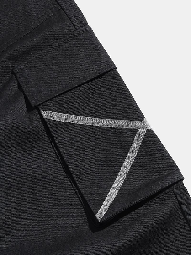 Herre Side X Ribbon Cotton Elastisk Ankel Snøring Cargo Jogger Pants