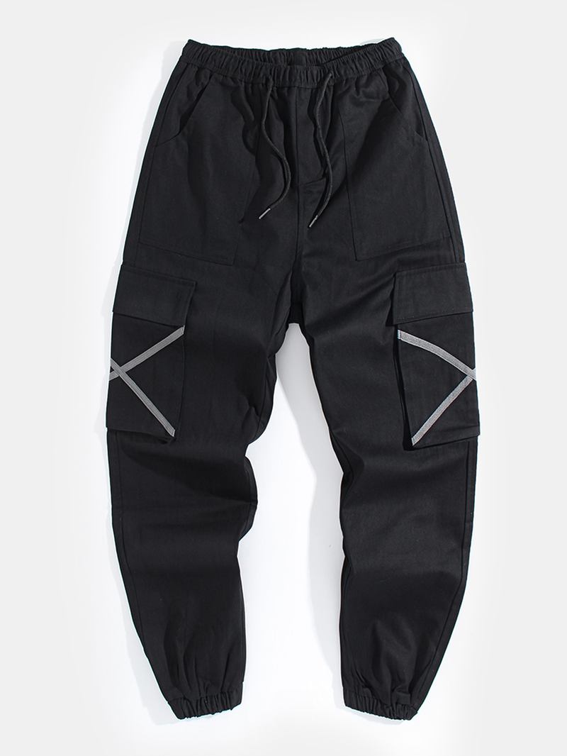 Herre Side X Ribbon Cotton Elastisk Ankel Snøring Cargo Jogger Pants