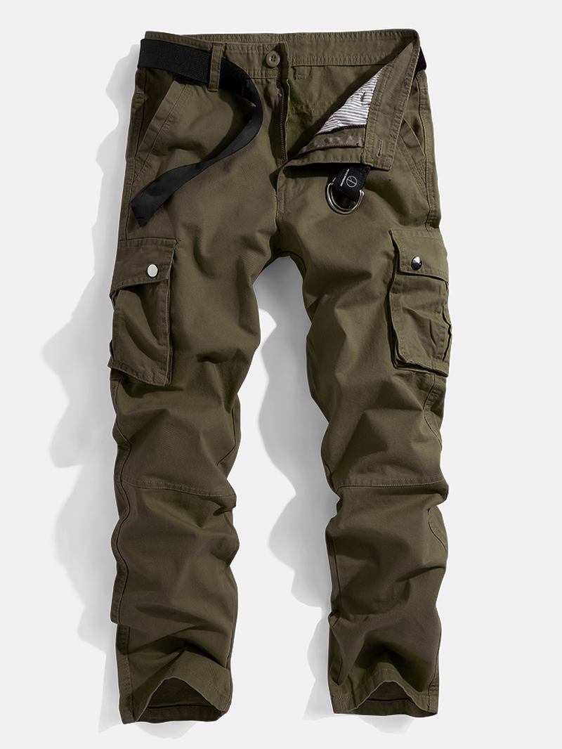 Herre Solid Color Multi Pocket Glidelås Fly Mid Waist Fritids Bukser