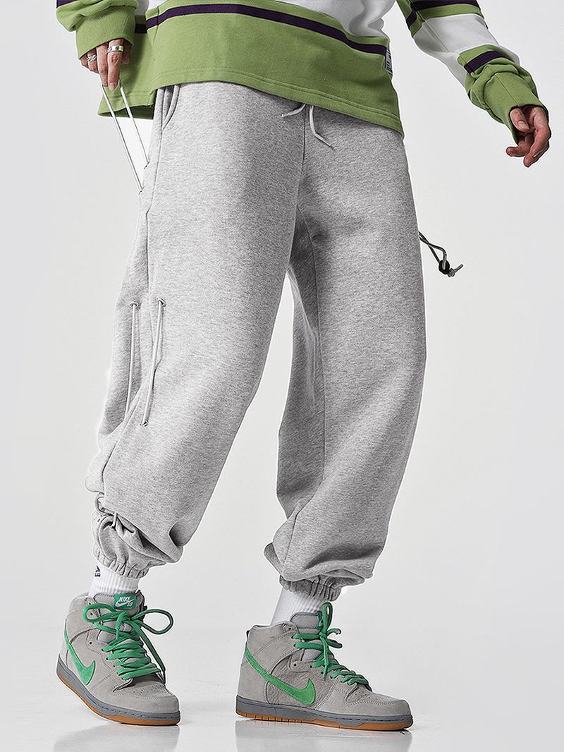 Herre Solid Color Side Snøring Detalj Relaxed Fit Jogger Pants