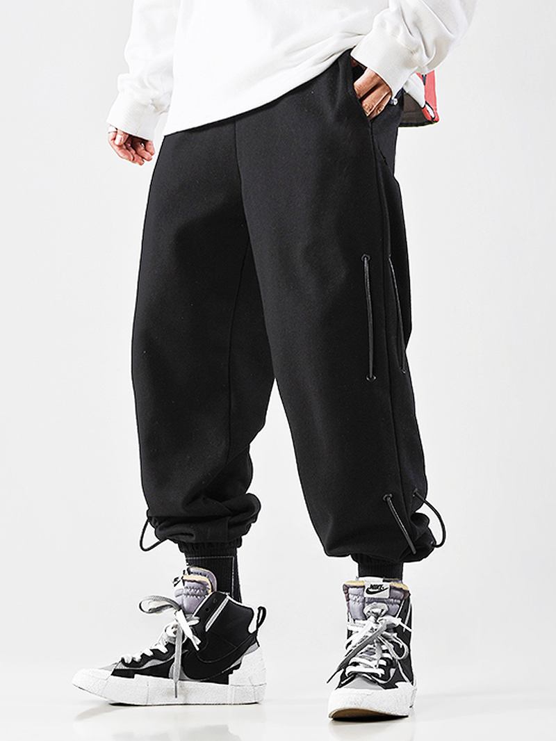 Herre Solid Color Side Snøring Detalj Relaxed Fit Jogger Pants