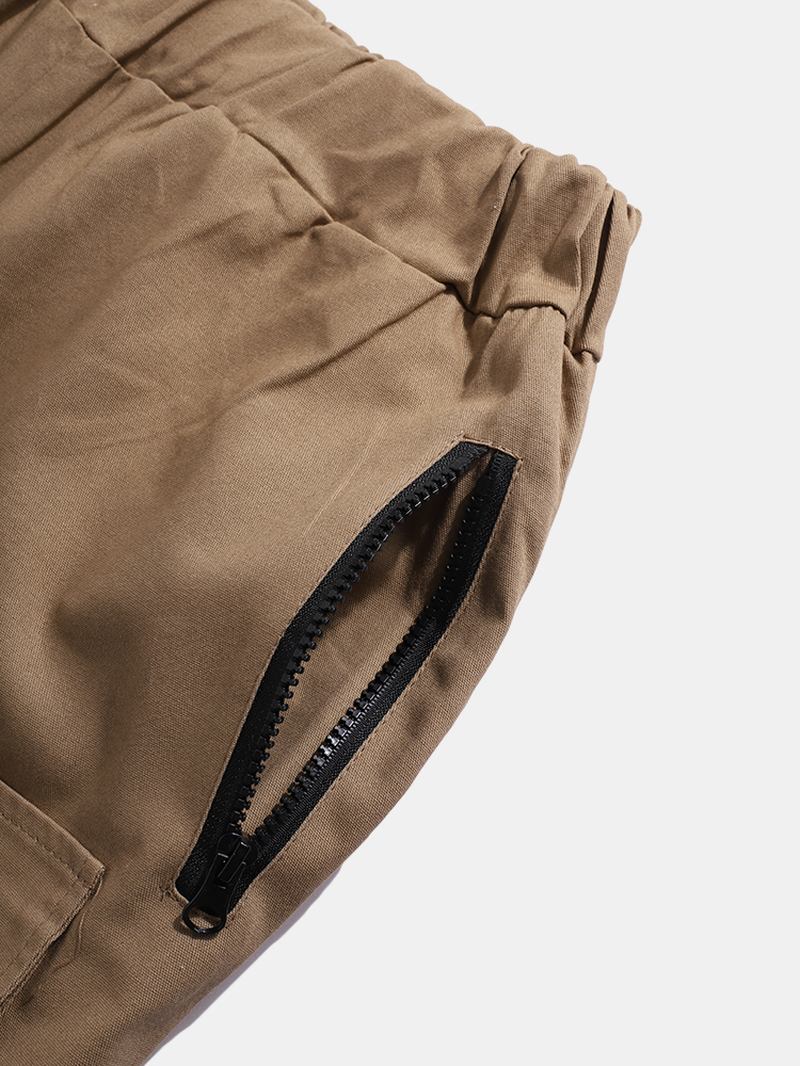 Herre Solid Multi Pocket Elastisk Midje Cargo Beam Feet Bukser Med Bånd