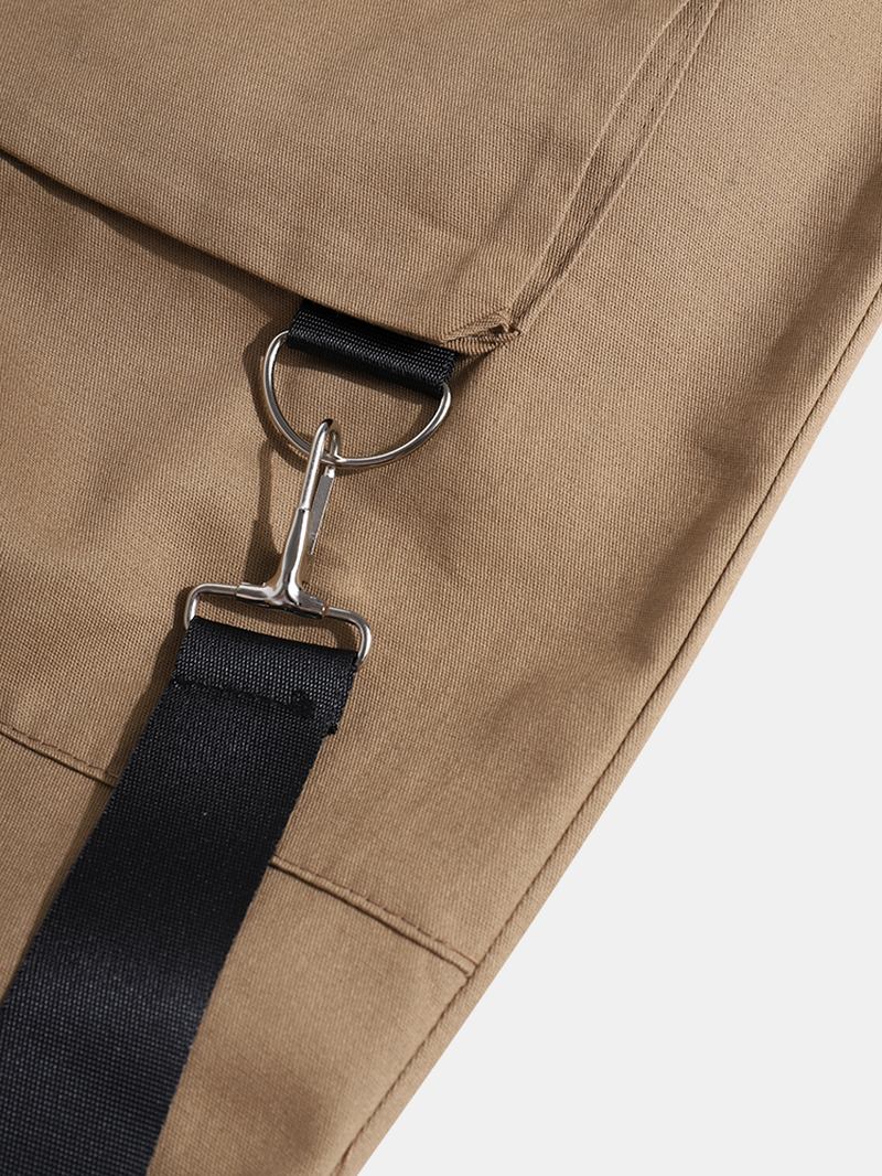 Herre Solid Multi Pocket Elastisk Midje Cargo Beam Feet Bukser Med Bånd