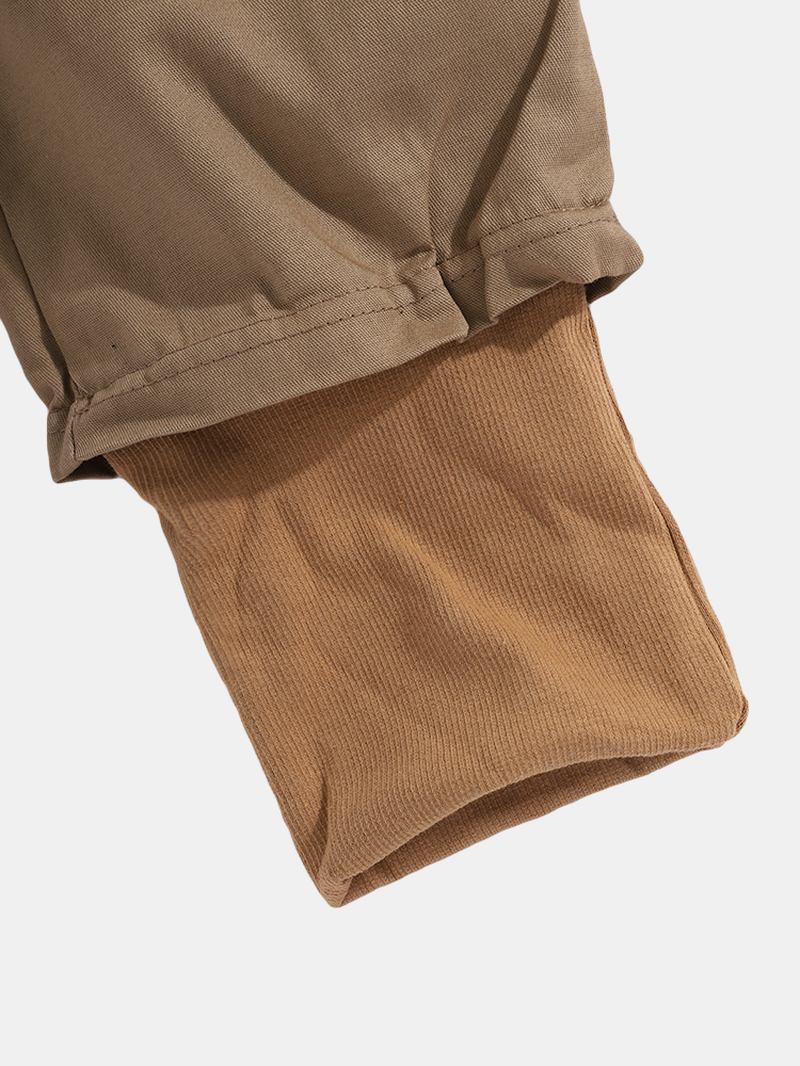 Herre Solid Multi Pocket Elastisk Midje Cargo Beam Feet Bukser Med Bånd