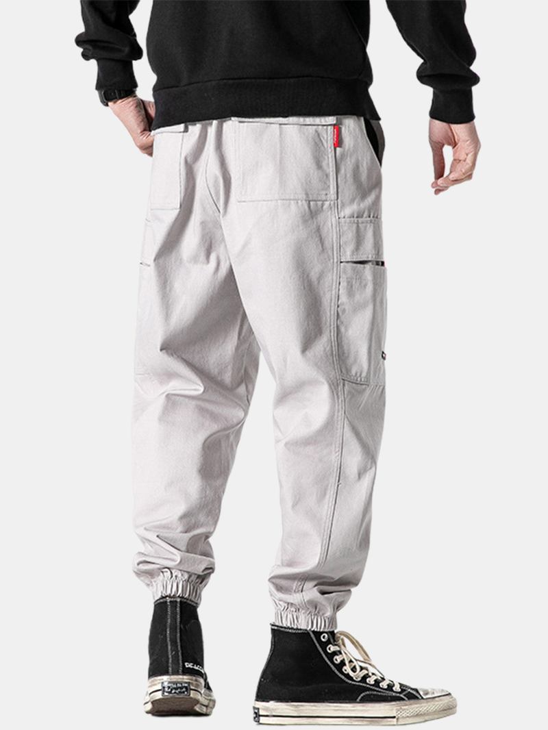 Herre Søm Detalj Elastisk Ankel Bomull Snøring Cargo Jogger Pants