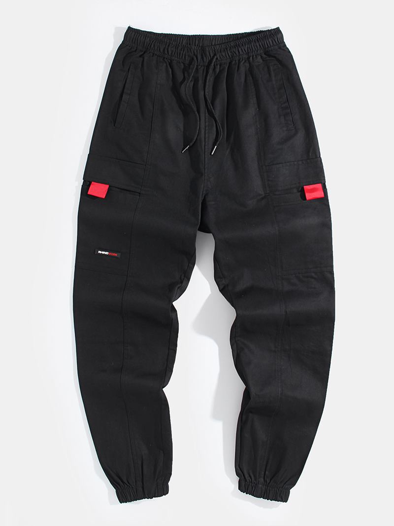 Herre Søm Detalj Elastisk Ankel Bomull Snøring Cargo Jogger Pants