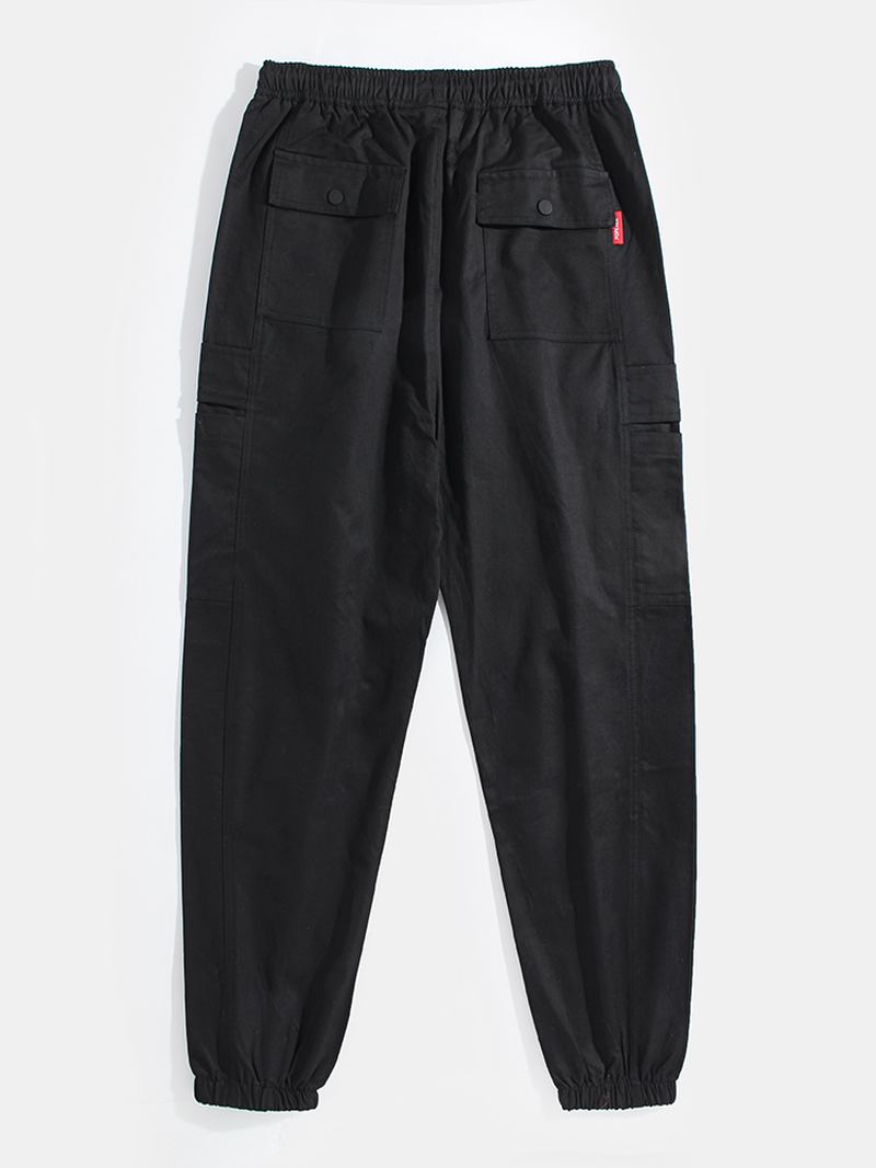 Herre Søm Detalj Elastisk Ankel Bomull Snøring Cargo Jogger Pants