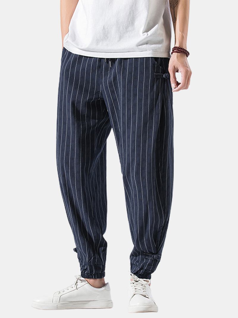 Herre Stripe Kinesisk Frosk Elastisk Midjelomme Fritids Joggebukser