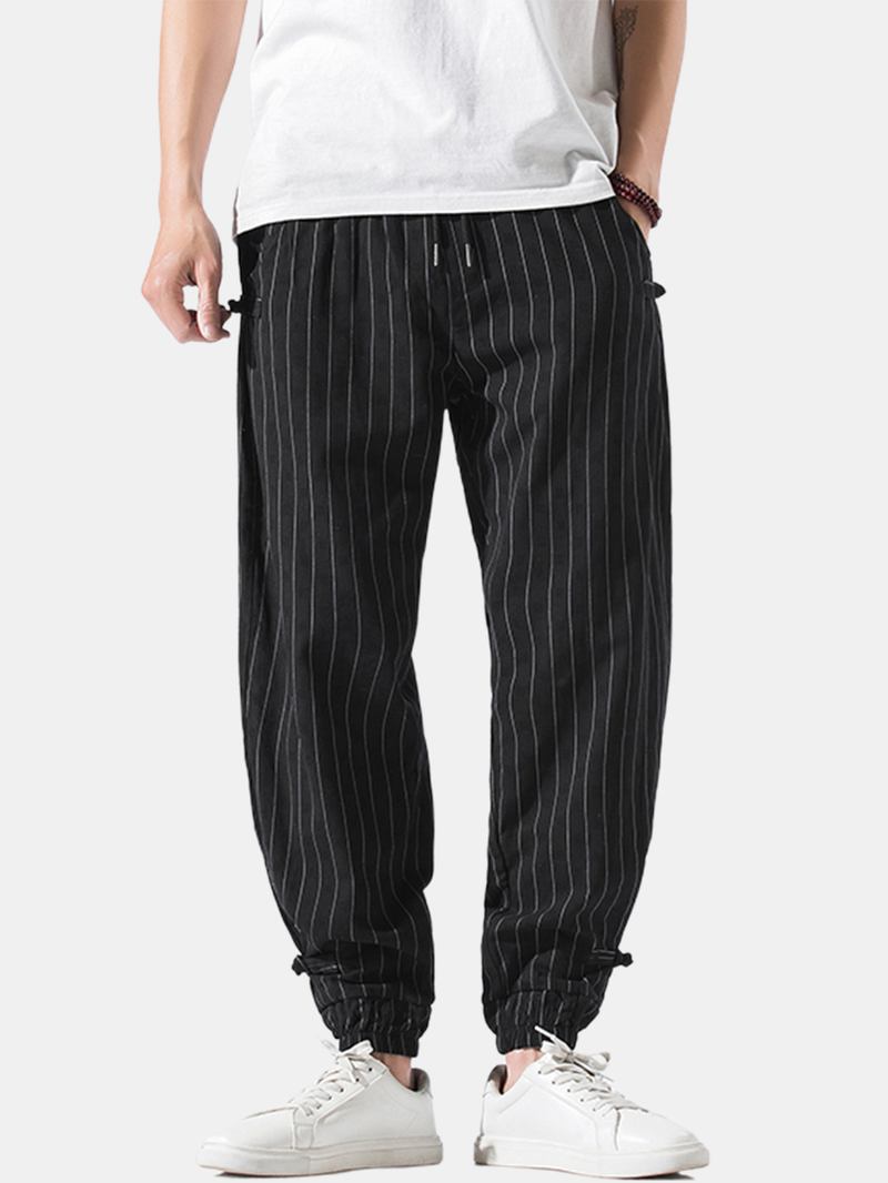 Herre Stripe Kinesisk Frosk Elastisk Midjelomme Fritids Joggebukser