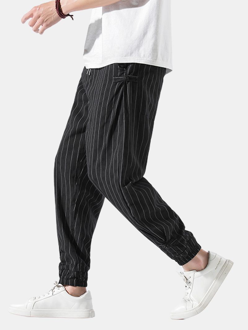 Herre Stripe Kinesisk Frosk Elastisk Midjelomme Fritids Joggebukser