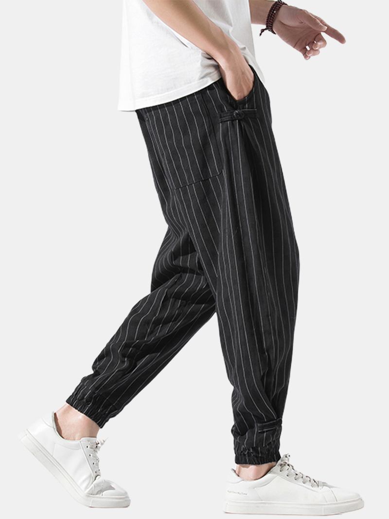 Herre Stripe Kinesisk Frosk Elastisk Midjelomme Fritids Joggebukser