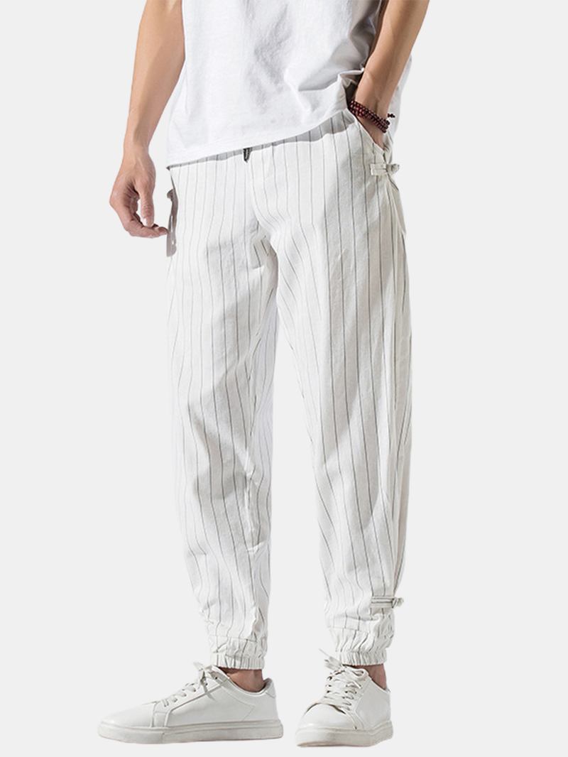 Herre Stripe Kinesisk Frosk Elastisk Midjelomme Fritids Joggebukser