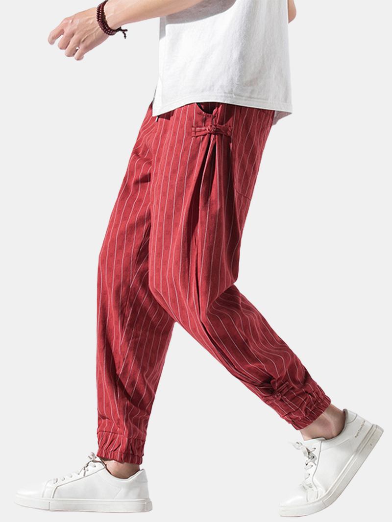 Herre Stripe Kinesisk Frosk Elastisk Midjelomme Fritids Joggebukser