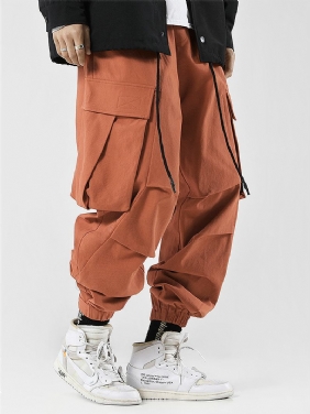 Herre Utility Solid Color 100% Bomull Loose Cargo Pants