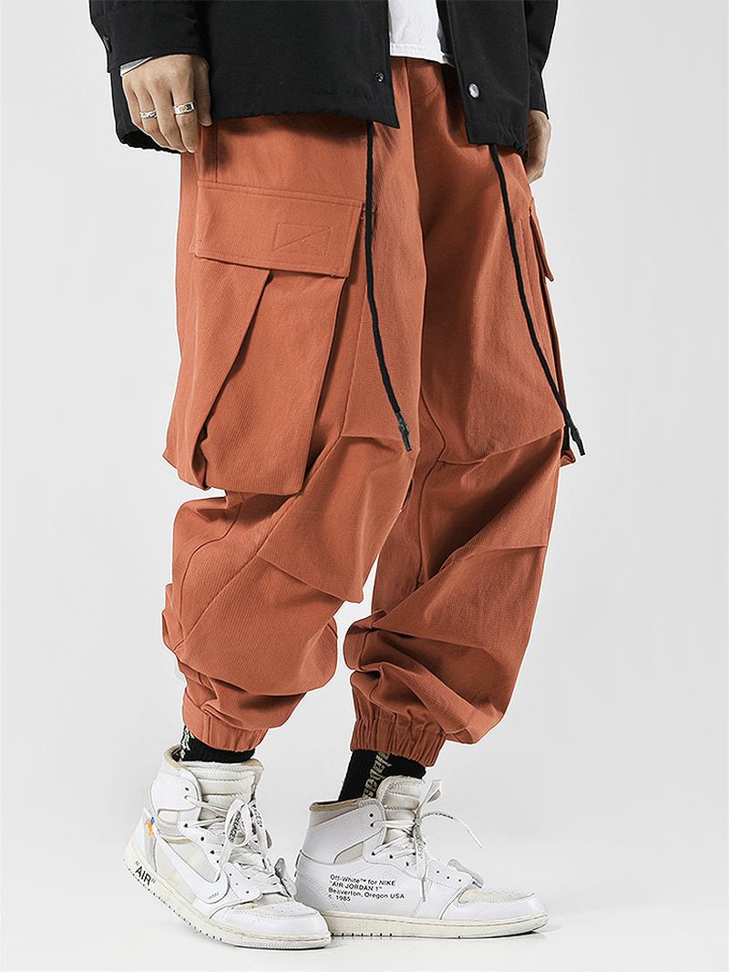 Herre Utility Solid Color 100% Bomull Loose Cargo Pants