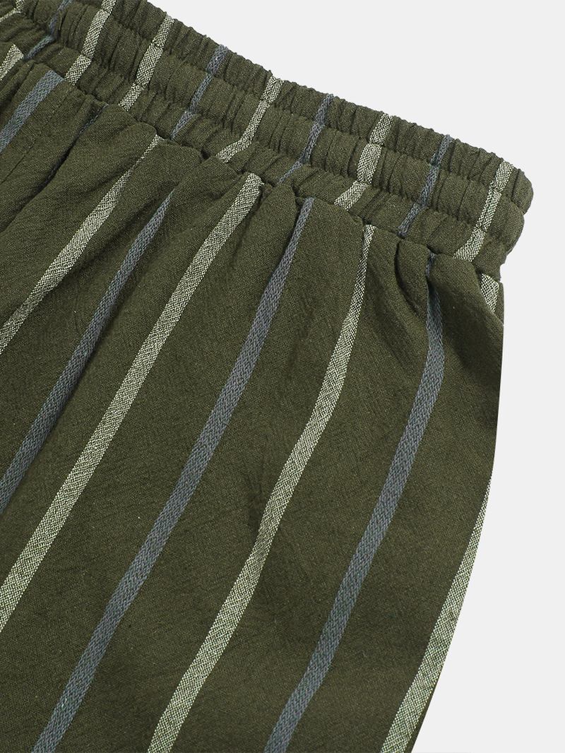 Herre Vintage Lin Stripe Elastisk Midje Fritids Bukser