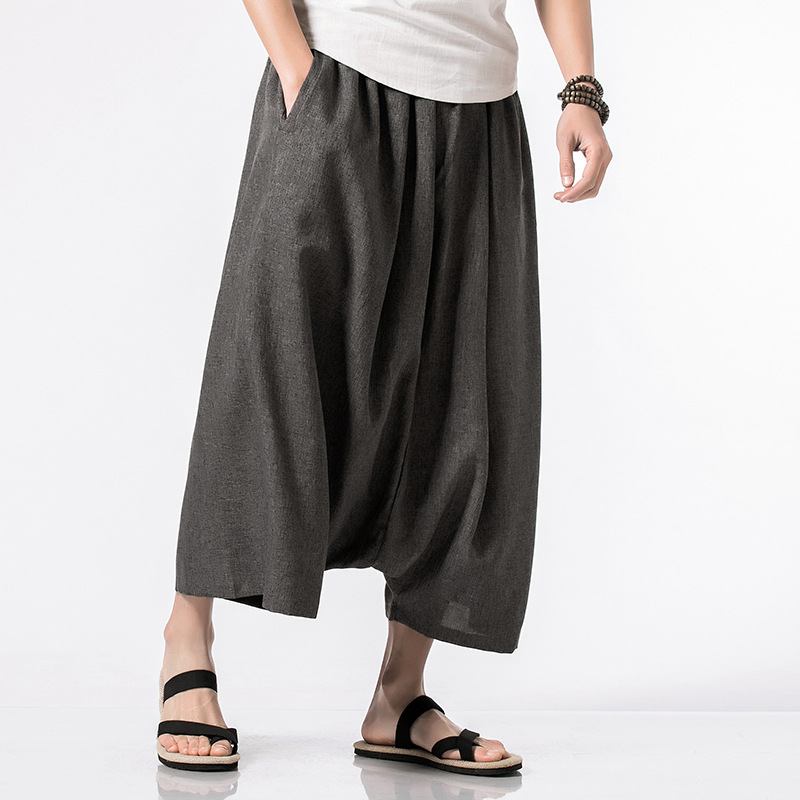 Kinesisk Stil Sommer 2024 Nye Menn Modifiserte Løse Baggy Bukser Menn Japansk Trend Capris Menn