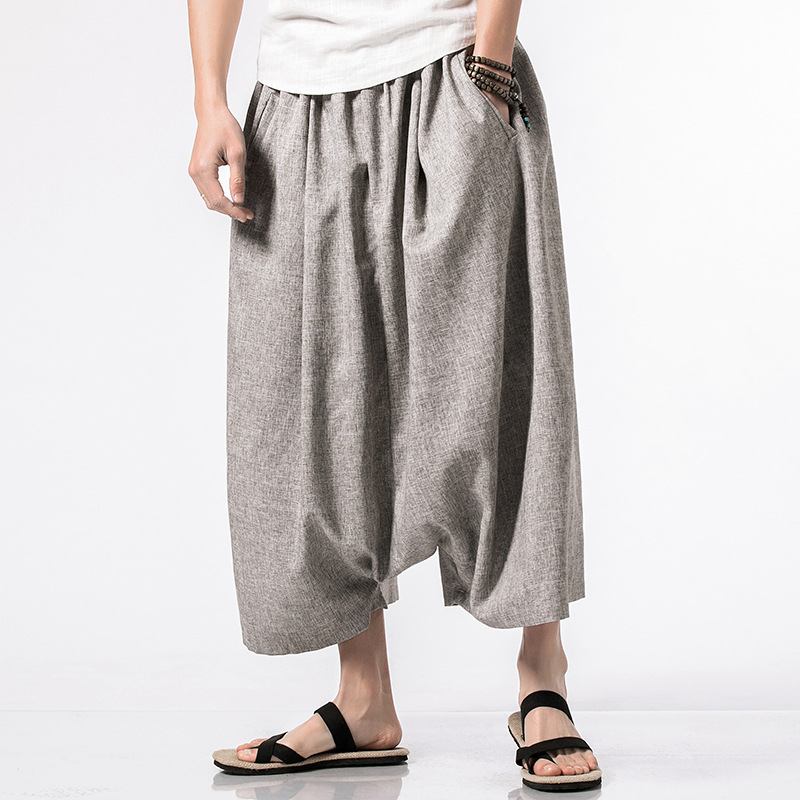 Kinesisk Stil Sommer 2024 Nye Menn Modifiserte Løse Baggy Bukser Menn Japansk Trend Capris Menn