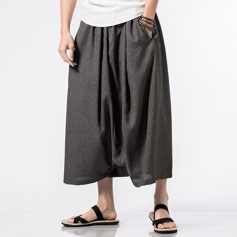 Kinesisk Stil Sommer 2024 Nye Menn Modifiserte Løse Baggy Bukser Menn Japansk Trend Capris Menn