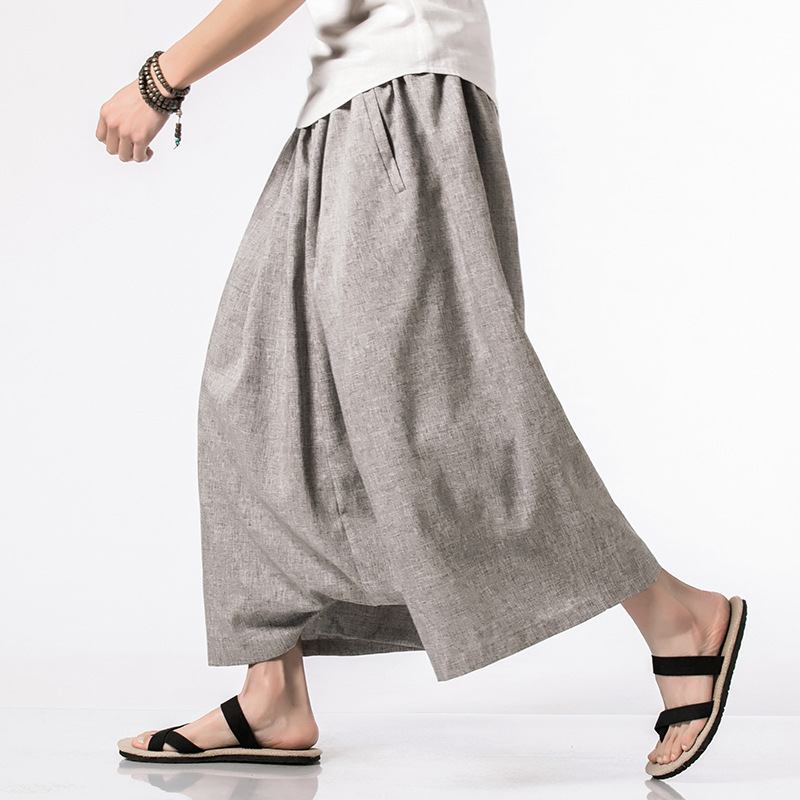 Kinesisk Stil Sommer 2024 Nye Menn Modifiserte Løse Baggy Bukser Menn Japansk Trend Capris Menn