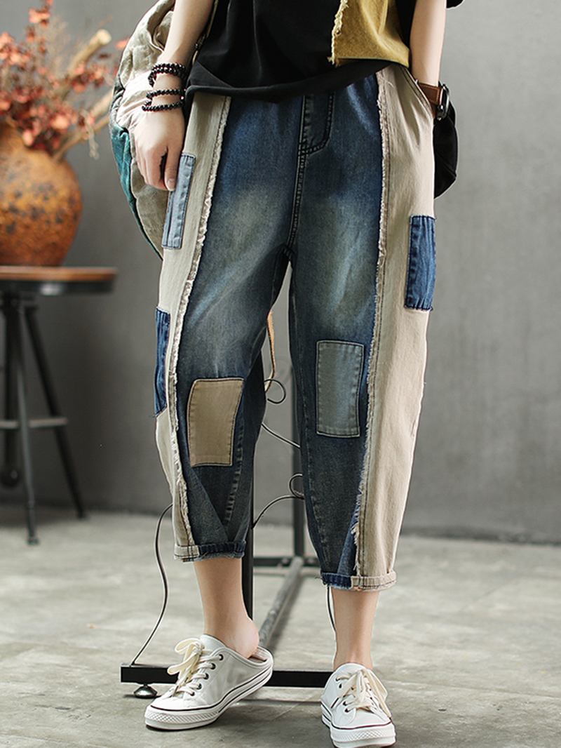 Kontrastfarge Patchwork Patch Uformelle Jeans