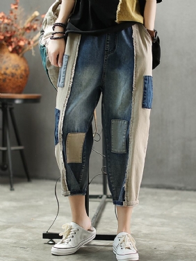 Kontrastfarge Patchwork Patch Uformelle Jeans