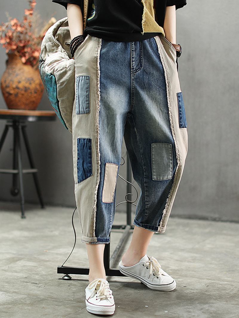 Kontrastfarge Patchwork Patch Uformelle Jeans