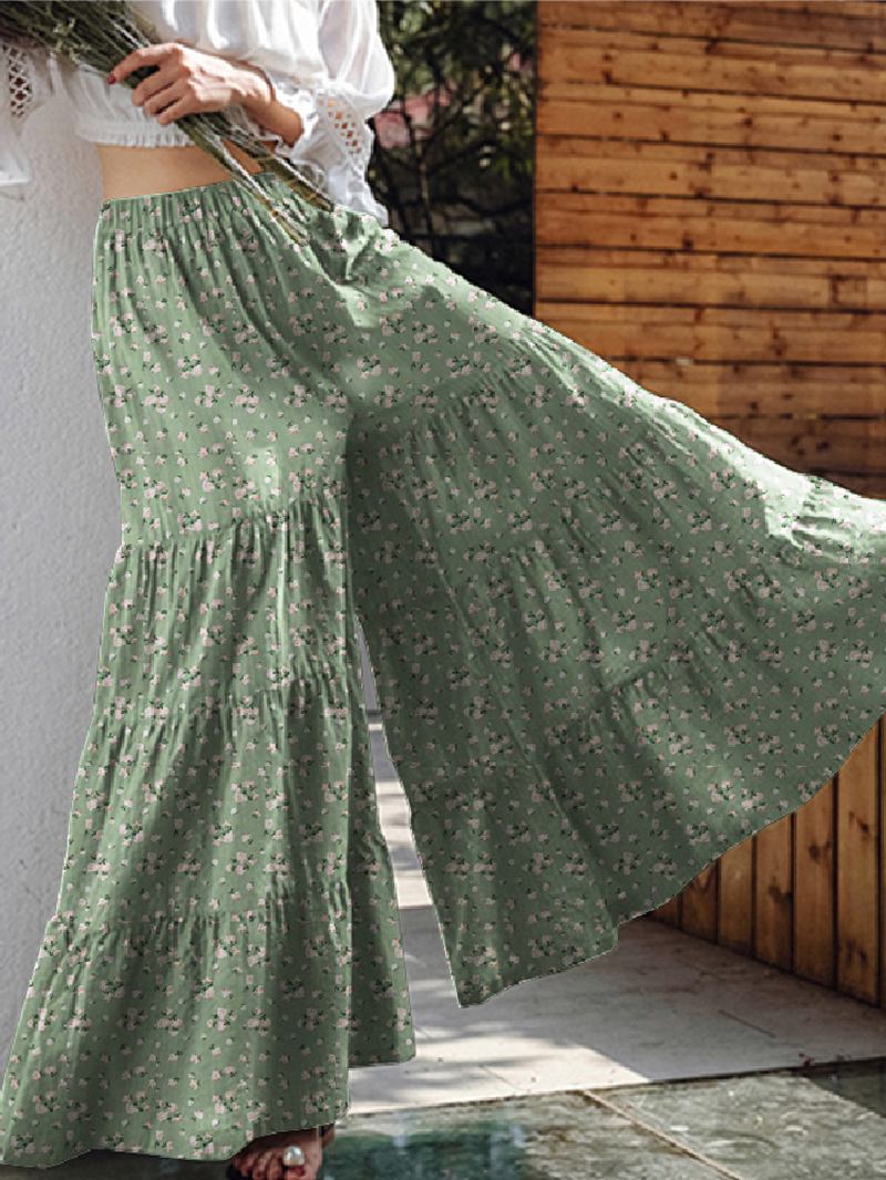 Kvinner Blomstrete Med Trykk Wide Flare Leg Bukser Bohemian High Waist Culottes Skjørt