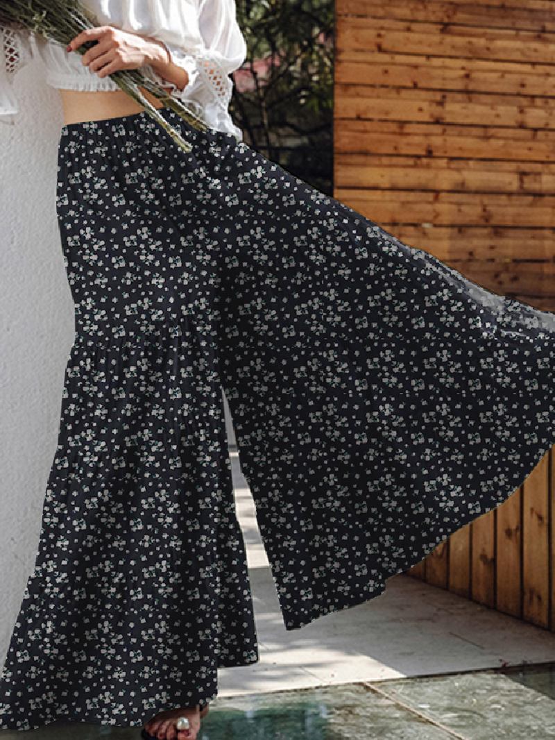 Kvinner Blomstrete Med Trykk Wide Flare Leg Bukser Bohemian High Waist Culottes Skjørt