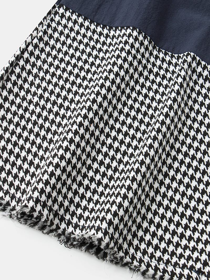 Kvinner Houndstooth Patchwork Løs Uformell Elastisk Midje Midje Brede Benbukser