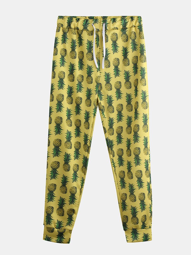 Menn Ananas Trykt Hawaiian Stil Bomull Fritidsbukser