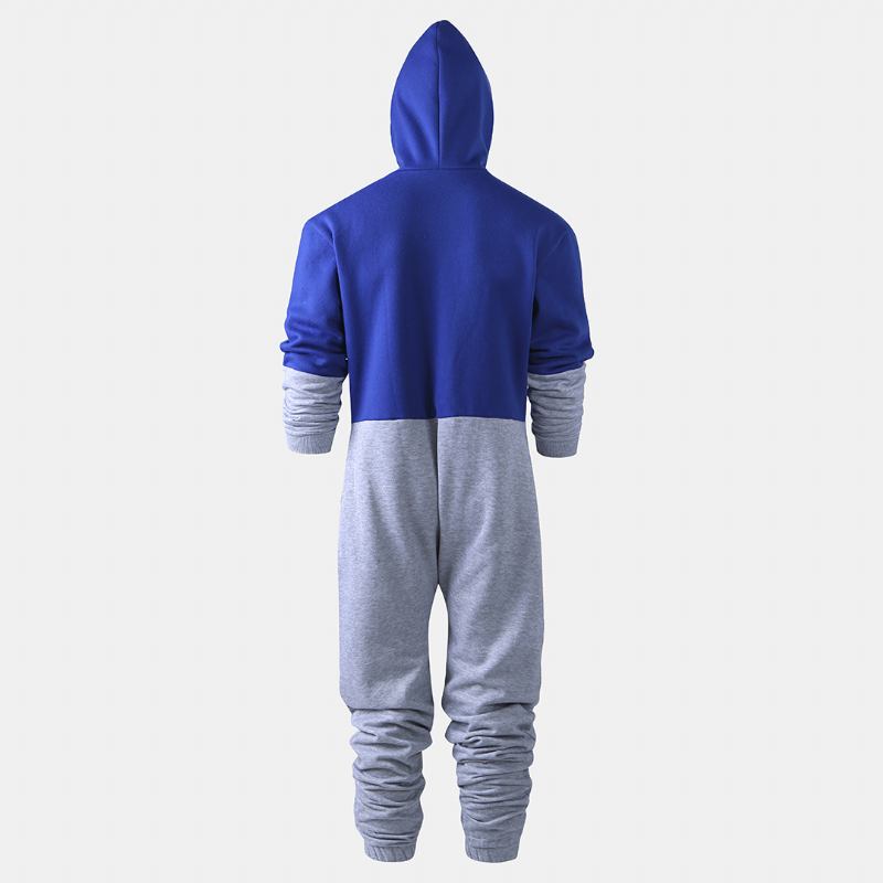 Menn Mote Fløyel Tykk Kontrastfarge Glidelås Hooded Loungewear Jumpsuit