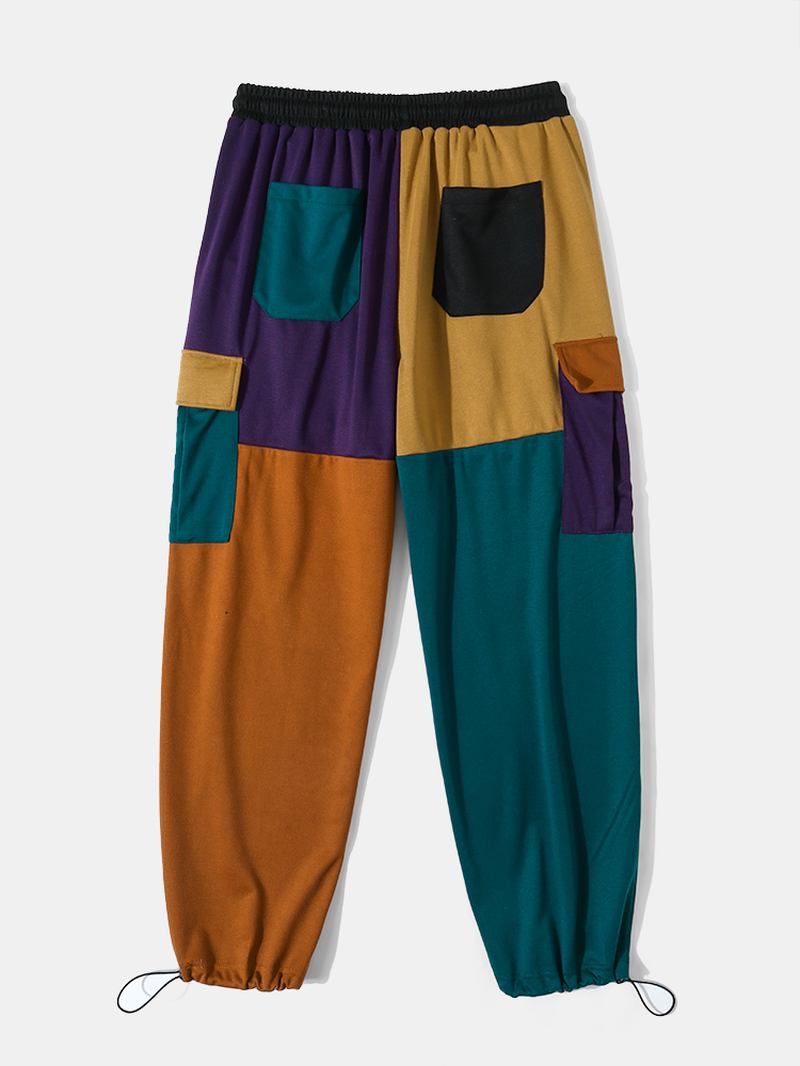 Menn Patchwork Color Block Sidelommer Snøring Gate Pants