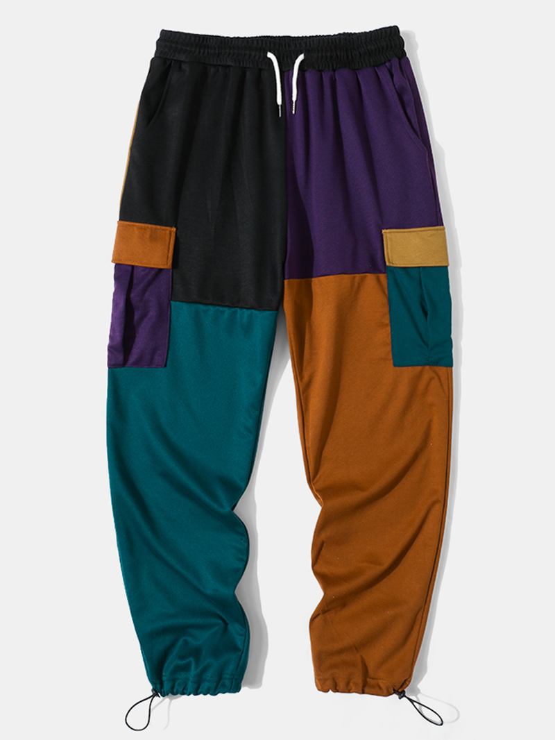 Menn Patchwork Color Block Sidelommer Snøring Gate Pants