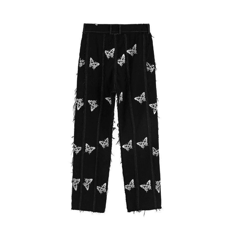 Ming Series Butterfly Full-print Straight Leg Bukser Hip-hop Gate Personlighet Stitching